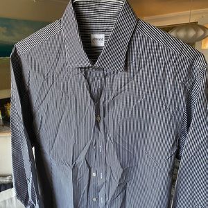 Armani men’s long sleeve black gingham dress shirt